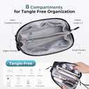 FYY Travel Cable Organizer - 8 Compartments Lightweight Water Resistant Tech Pouch with Wrist Strap, Portable Electronic Accessories Case for Cord Charger Storage for Travel Home Office, Black (Small)
