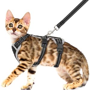 Cat Harness for Walking, Escape Proof Cat Harness and Leash Set with Reflective Strip, Adjustable Cat Leash Breathable Soft Vest for Small to Large Cats, BlackGrey, S (S(Neck Girth 7.5in-10.5in)) Cat Harness for Walking, Escape Proof Cat Harness and Leash Set with Reflective Strip, Adjustable Cat Leash Breathable Soft Vest for Small to Large Cats, BlackGrey, S (S(Neck Girth 7.5in-10.5in))