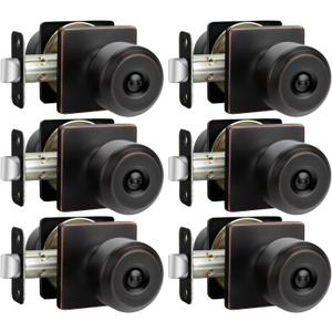 Haidms 6 Packs Oil-Rubbed Bronze Interior Door Knobs, Privacy Door Knob for Bedroom and Bathroom, Bronze Round Door Knobs with Lock (Square Panel Interior Doorknobs)