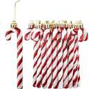 12Pcs Glitter Candy Cane Christmas Tree Decorations Christmas Plastic Candy Cane Tree Hanging Ornament for Holiday Party Decoration Favor (red)