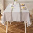 Deep Dream Table Cloth Rectangle Table, Rustic Waterproof Cotton Linen Tablecloths, Wrinkle Free Farmhouse Style TableCloths for Parties, Kitchen Dining, Holiday, 55" X 70", 4-6 Seats (Beige, Double Stripe)