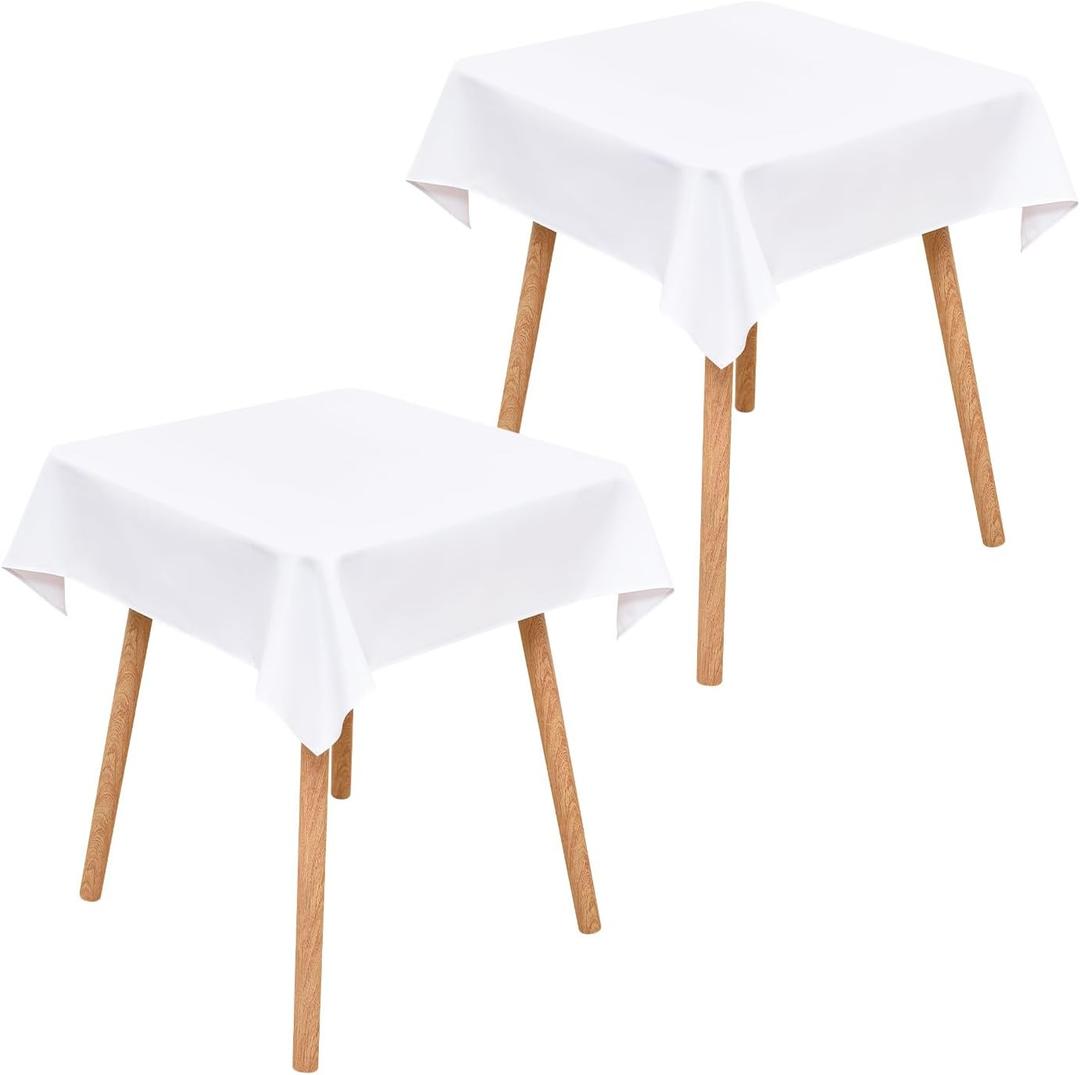 Wolkemer 2 Pack 36x36 Inch Small Square Tablecloth, Washable and Reusable Polyester Fabric Table Cloth, Solid White Table Cover for Nightstand, End Tables, Side Tables, Coffee Tabletop Decoration