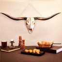 Flat Printed Longhorn Skull Wall Decor Wooden Longhorn Cow Door Sign Large Farmhouse Printed Pendant Decor Realistic Style Wooden Cow for Holiday Front Door Porch Wall