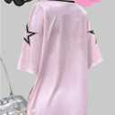 RoseSeek Girl's Jersey Y2K Oversized Graphic Number Print Tops V Neck Short Sleeve T Shirt Hip Pop Tee Streetwear (Pink, S)
