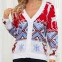 VENTELAN Classic Cardigan Ugly Christmas Sweaters for Women V Neck Button Down Sweater with Fun Patterns and Animals,S-2XL (S)