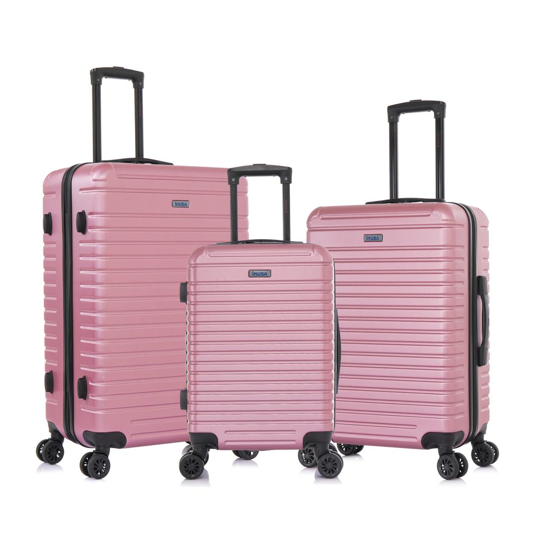 InUSA DEEP Luggage Set with Dual Spinner Wheels and Studs | Spacious Travel Suitcases with Ergonomic Handles | (20/24/28) 3 Piece Hardside Luggage Set | Rose Gold