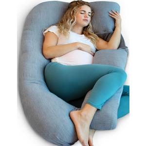Pharmedoc Pregnancy Pillows, U-Shape Full Body Pillow  Removable Cooling Cover -Dark Grey  Belly and Back Support - Maternity Essential - Pregnancy Must Haves (Grey Cooling Cover)