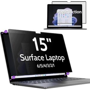 Privacy Screen for 15 Inch Surface Laptop 6/5/4/3/2/1, MagicSuction Removable Anti Spy Black Protector, Glare Blue Light Filter for Microsoft Laptop Computer Monitor