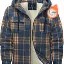 Mens Flannel Hoodie Jacket Fleece Lined Flannel Shirt Plaid Zip Up Sherpa Hooded Sweatshirt Warm Winter Coat (X-Large, #3 Blue Orange)