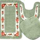 3 x Drydiet 3 Pcs Rose Flowers Bathroom Rugs Set Coquette Room Decor Floral Bath Mat U Shaped Toilet Rug Non Slip Absorbent Floral Bath Carpet (Green)