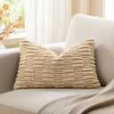 Kevin Textile 14x22 Inch Lumbar Pillow Cover 1 Pack Soft Plush Stripe Decorative Rectangle Cushion Elegant Double-Sided Corduroy Texture Pillow Cover for Couch Sofa Chair Bed Home Decor, Beige