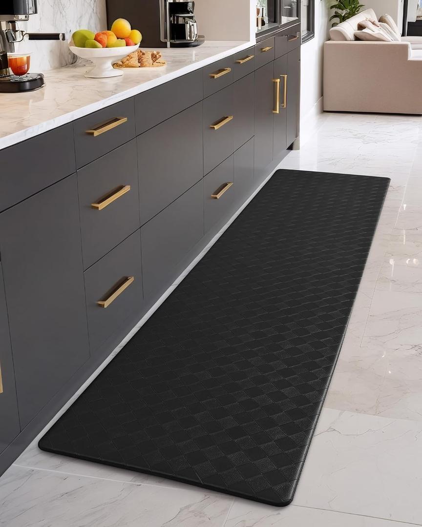 Color&Geometry Anti Fatigue Cushioned Kitchen Floor Mats,17"X94",Long Runner Rug Non Slip Waterproof,Memory Foam Padded Standing Mat for Front Sink,Black