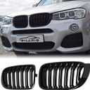 F25 F26 Grille - Black Kidney Grill Compatible with 2014-2017 X3 F25, 2014-2018 X4 F26 Double Slats Glossy Black