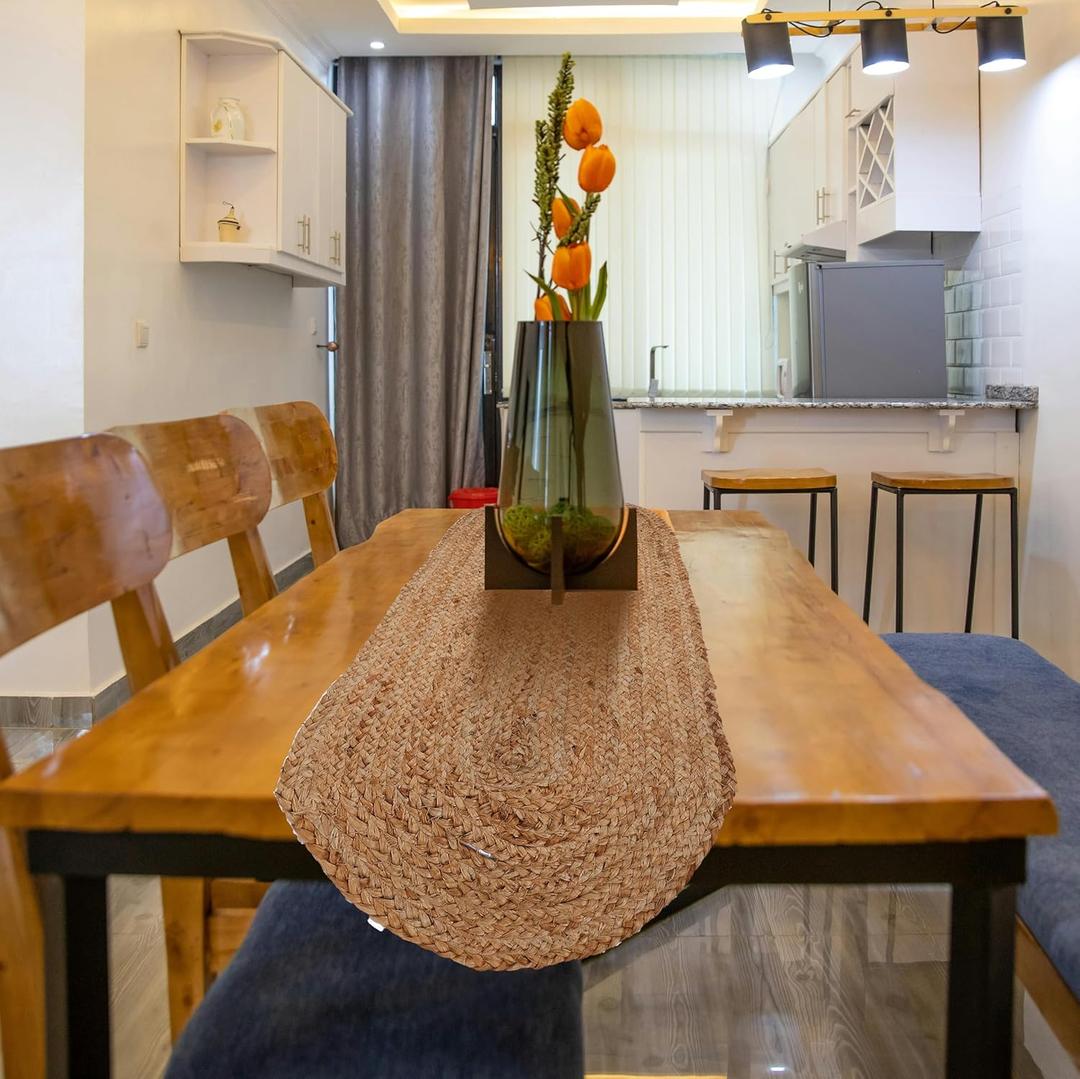 Jute Braided Oval Table Runner | Boho Style, Artisanally Woven Rustic Table Linen in Natural Jute 13x36 inch Natural