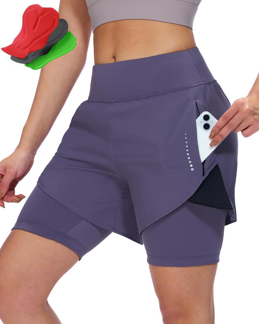Sportneer Women Padded Bike Shorts - 4D Bicycle Cycling Shorts with 2 Zipper Pockets & 1 Inner Thigh Pocket, XL