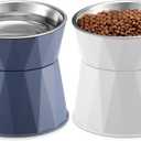 Lallisa Cat Feeder, 2 Pcs Elevated Stainless Steel Bowls with Adjustable Raised Stand, Non-Slip Pet Food and Water Bowl for Cats, Dogs, Hygienic Feeding Eating Pets (Blue, White)