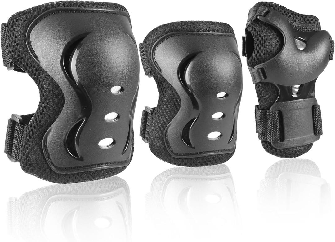 JBM Knee Pad Elbow Pads and Wrist Guards Protective Gear Set for Skateboarding Cycling Roller Skating Inline Skating Scooter Riding BMX Biking Sports (Large, Black)