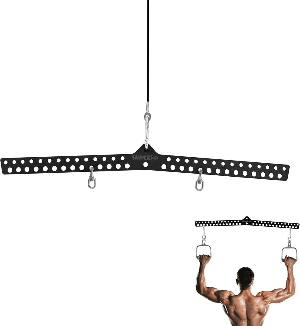 Multi-Grip LAT Pull Down Bar Hardened Powder-Coated Finish, 360 Rotating Stainless Steel Adapter, Neutral & Wide Grip Spreader Bar for Pulley System Gym & Cable Machines, BLACK-32"
