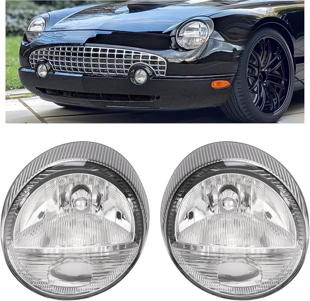 HECASA Pair Headlights Compatible with 2003-2005 Ford Thunderbird Replacement for 5W6Z13008A 5W6Z13008B FO2502208 FO2503208 Headlamps Clear Lens Left and Right