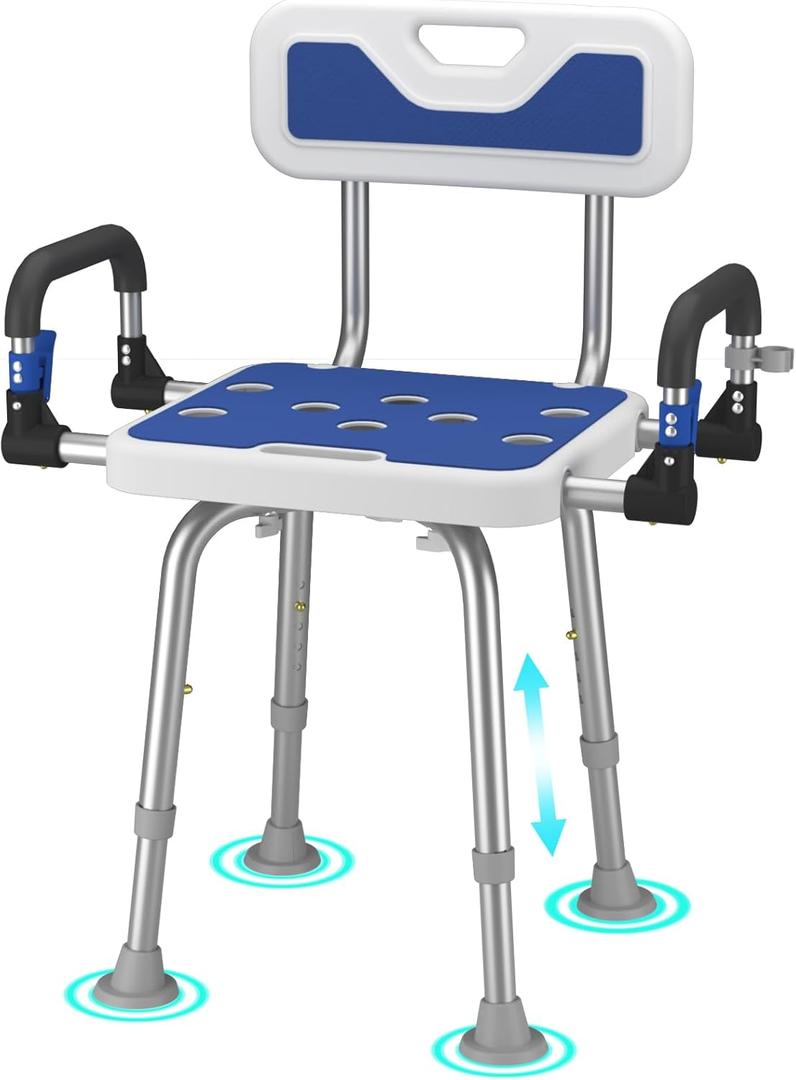 Shower Chair for Seniors Elderly Handicap Disabled Or Bariatric Adults Heavy Duty 500 Lbs Adjustable Stool with Arms and Back Bench Seat for Inside Shower Stall and Bathroom Bath Tub Chairs