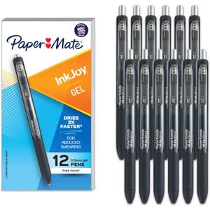 Paper Mate InkJoy Gel Pens, Retractable, Fine Point (0.5mm), Black Ink, 12 Count - Comfortable Grip, Writing, Teacher Supplies