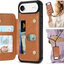 TUCCH Card Case for iPhone Air (6.5"), RFID Blocking 3 Card Holders | Undetachable Wallet | Crossbody Lanyard Strap | Clear ID Window | Magnetic Closure | PU Leather | Shockproof Phone Cover | Brown