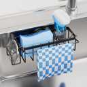 TAILI 4-in-1 Sink Caddy with Strong Suction Cup, Sponge Holder for Kitchen Sink Organizer, Removable, Rustproof, Stainless Steel Holder for Sponge, Brush, Scrubber, Scraper - Black (7.28" x 2.36")