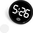 Car Digital Clock, Touch Night Light LED Display Screen Clock, Round Shock-Resistant Alloy Dashboard Watch with 12H System, Self-Adhesive Mini Watch for Car & Home & Office (White)