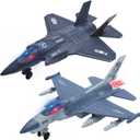 Double Fighter Jet Toy, F35 & F16 Diecast Planes with Lights & Sounds, Pull Back Military Airplane Toy Gift for Toddler,Kids, Boys