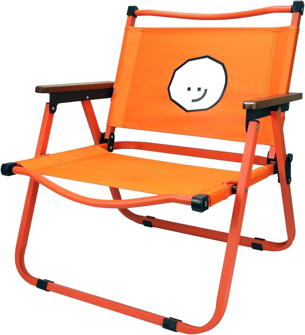ZEMIRO CHARGE Vibrant and Cheerful Orange Folding Outdoor Chair, Compact Lightweight Portable Design with Wood Armrests & Metal Frame for Backyar, Camping, Beach, Hiking, Picnics