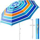 8FT. Large Beach Umbrella with Heavy Duty Sand Anchor & Tilt Sun Shelter, UPF50+ UV Protection, Wind Resistance, Waterproof Canopy, Portable for Beach Outdoor Patio Yard Garden Pool