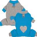 2 Pack Pajamas Fleece Pajamas for Dogs Fleece Sweater Doggy Sweater Love Pattern Onesies for Dog Pjs Small Dog Clothes (Medium(suggest length of back 11''), Blue)