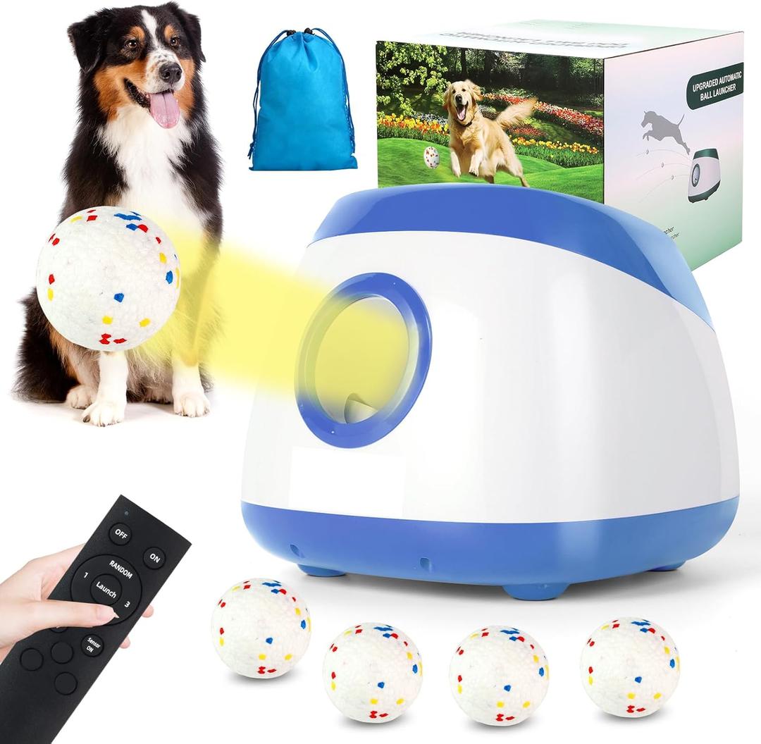 Automatic Ball Launcher for Dogs, 40-80Ft Distance Dog Ball Thrower Launcher, Rechargeable Automatic Dog Balls Launchers with 4 Balls (2.5"), Remote Control Thrower for Medium/Large Dogs (Blue) Automatic Ball Launcher for Dogs, 40-80Ft Distance Dog Ball Thrower Launcher, Rechargeable Automatic Dog Balls Launchers with 4 Balls (2.5"), Remote Control Thrower for Medium/Large Dogs (Blue)
