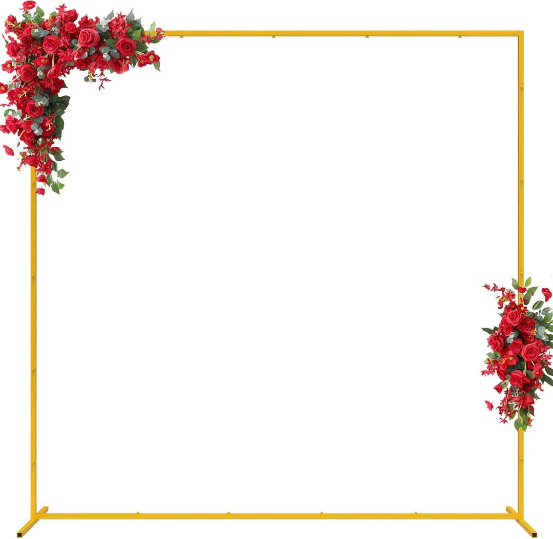Wedding Arch 6.6FT x 6.6FT Square Backdrop Stand Gold Metal Balloon Arch Stand for Ceremony Wedding Arches for Ceremony Birthday Party Bridal Shower Anniversary Decoration