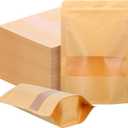 200Pcs Krafted Paper Bags with Transparent Window, 6x9 Inch Resealable Bag, Zipper Food Storage Bags, Stand Up Pouches, Food Storage Pouches for Packaging Snacks, Cookies, Candy