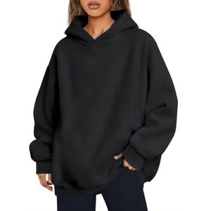 Trendy Queen Womens Oversized Hoodies Fleece Hooded Sweatshirts Casual Pullover Fall Winter Outfits Long Sleeve Tops 2025 (Small, Black)
