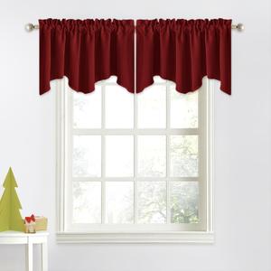 NICETOWN Basement Window Scalloped Red Valances - Elegant 52 inches Wide by 18 inches Long Blackout Curtains for Living Room & Bedroom & Offcie Christmas Decor (Burgundy Red, Pack of 2 Pieces)