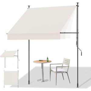 HOMEDEMO Manual Retractable Awning, 79" W x 118" H Retractable Side Bar 47-59", Outdoor Patio Awnings Height Adjustable 82-118", NO Drilling Awings for Backyard Garden Porch Outside Beige
