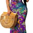 Women's Summer Floral Spaghetti Strap Long Maxi Dresses Low-Cut Bohemian Beach Sundress (Purple, S)