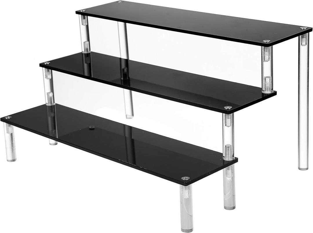  3 Tier Black Acrylic Display Riser Cupcake Stand Display Shelf for Decoration, Collection, Makeup
( Black )