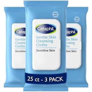Cetaphil Face and Body Wipes, Gentle Skin Cleansing Cloths, 25 Count , for Dry, Sensitive Skin, Flip Top Closure, Great for the Gym, Travel, in the Car, Hypoallergenic, Fragrance Free 3 Piece