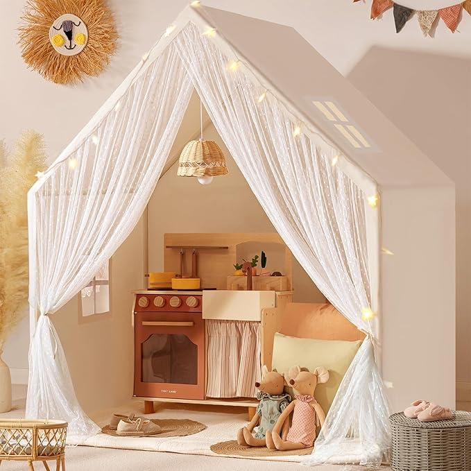 Tiny Land Kids Play Tent, Indoor Playhouse for Ages 3+, Large Reading Nook | Elegant Lace Design, Cozy Indoor Play Space, Complements Modern Playroom Décor, Ideal Gift For Girls & Boys