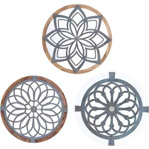 Colyltoy 3 Pieces 15.8‘ Round Farmhouse Wall Decor Medallion Wood Rustic Wall Art for Living Room Bedroom Dining Room Kitchen Bathroom Home Decorations，