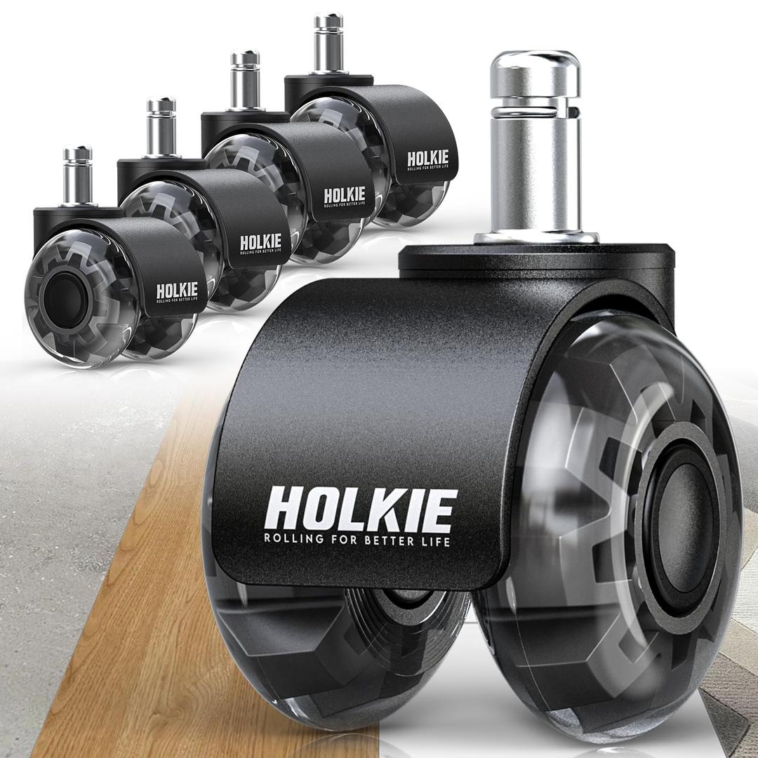 HOLKIE Office Chair Wheels 2 Inch Set of 5 Replacement - Universal Fit 11mm Dual Rubber Smooth Quiet Rolling Casters - for Hardwood Floors Carpet Computer Black
