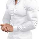 Mens Muscle Fit Dress Shirts Athletic Slim Fit Long Sleeve Stretch Casual Button Down Shirt (Large, White)