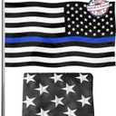 Embroidery Stars Thin Blue Line Police American flag 3x5 Heavy Duty Honoring Law Enforcement Officers FlagsUV Protected Fade Embroidered Blue Striped American Flag Outdoor Super Durable