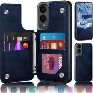 DJDUCK Designed for Samsung Galaxy S25 Edge Case Wallet with Card Holder, [Magnetic Clasp Cover] [RFID Blocking Leather Protection] Shockproof Women Men Cases for Samsung S25 Edge Dark Blue
