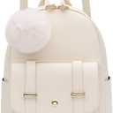 I IHAYNER Girls Fashion Backpack Mini Backpack Purse for Women Teenage Girls Purses PU Leather Pompom Backpack Shoulder Bag