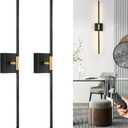 40 Inch Battery Operated Wall Sconce Set of Two, Dimmable Wall Sconces with Remote Control, Black Gold Rechargeable Sconces, Modern Wireless Wall Lights for Bathroom, Bedroom, Living Room