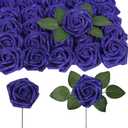 Artificial Roses,50PCS Royal Blue Roses Artificial Flowers 2.76" Sparkle Roses Glitter Flowers for Wedding Christmas DIY Wreath Home Table Floral Arrangement(Royal Blue)